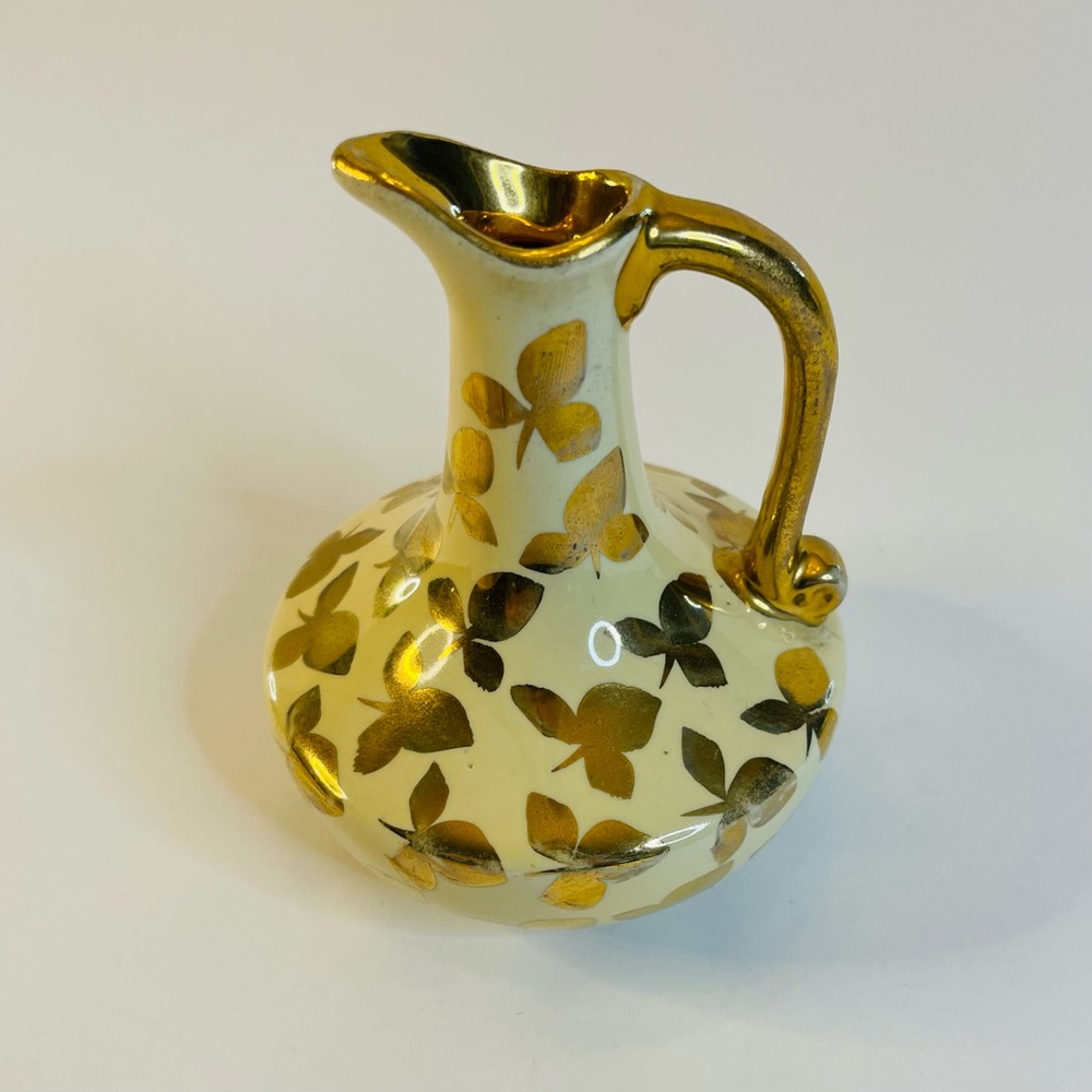 Miniture Pitcher Vase With Gold Leaves - Under 5”